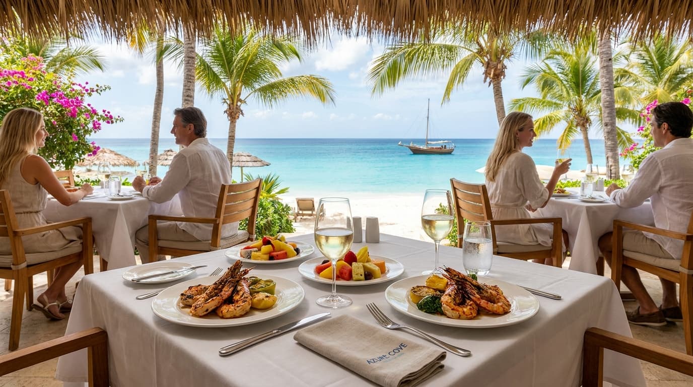 Lunch on a beachfront restaurant terrace